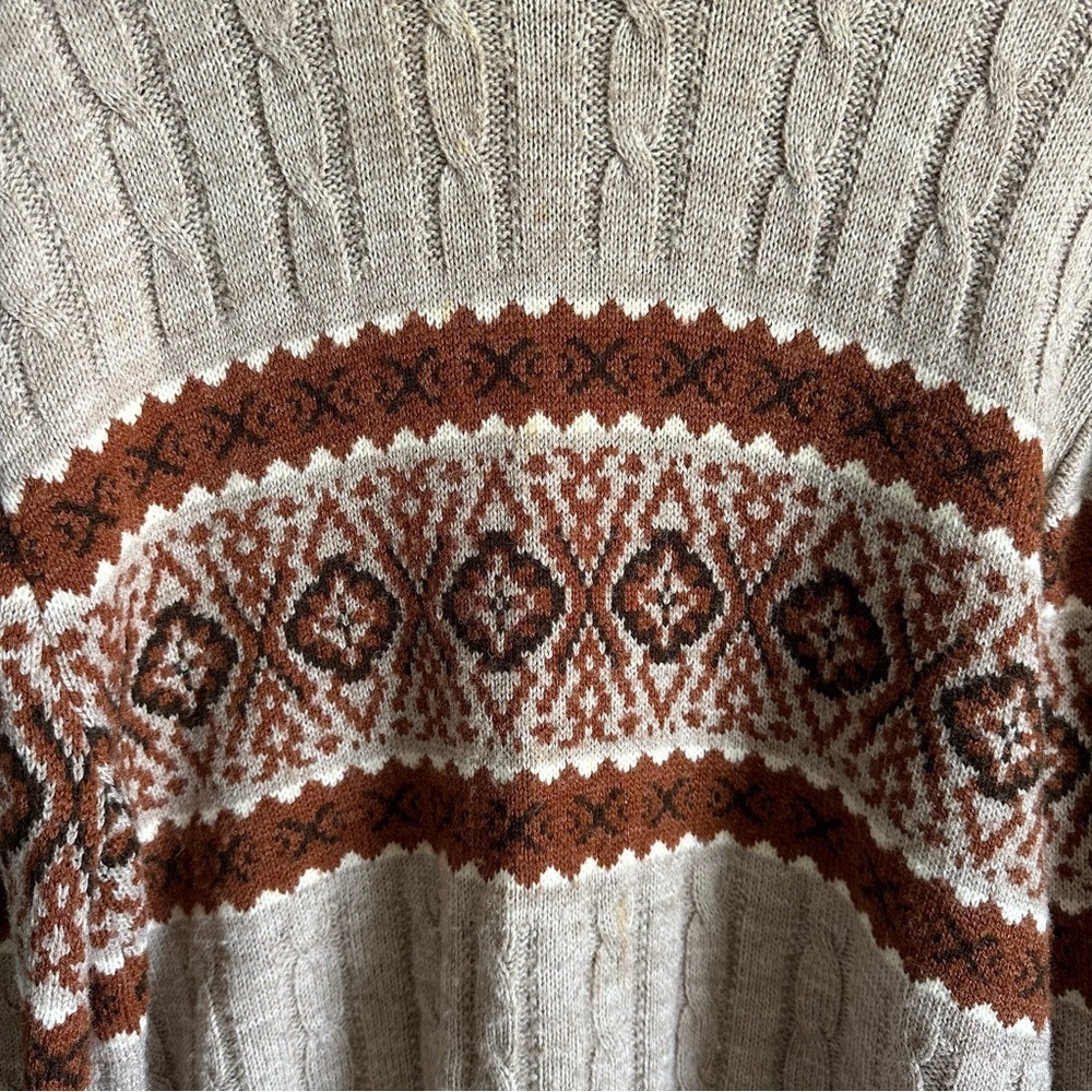 Jantzen Vintage Fair Isle Cable Knit Sweater USA Made Beige Brown Mens XL - Picture 4 of 11